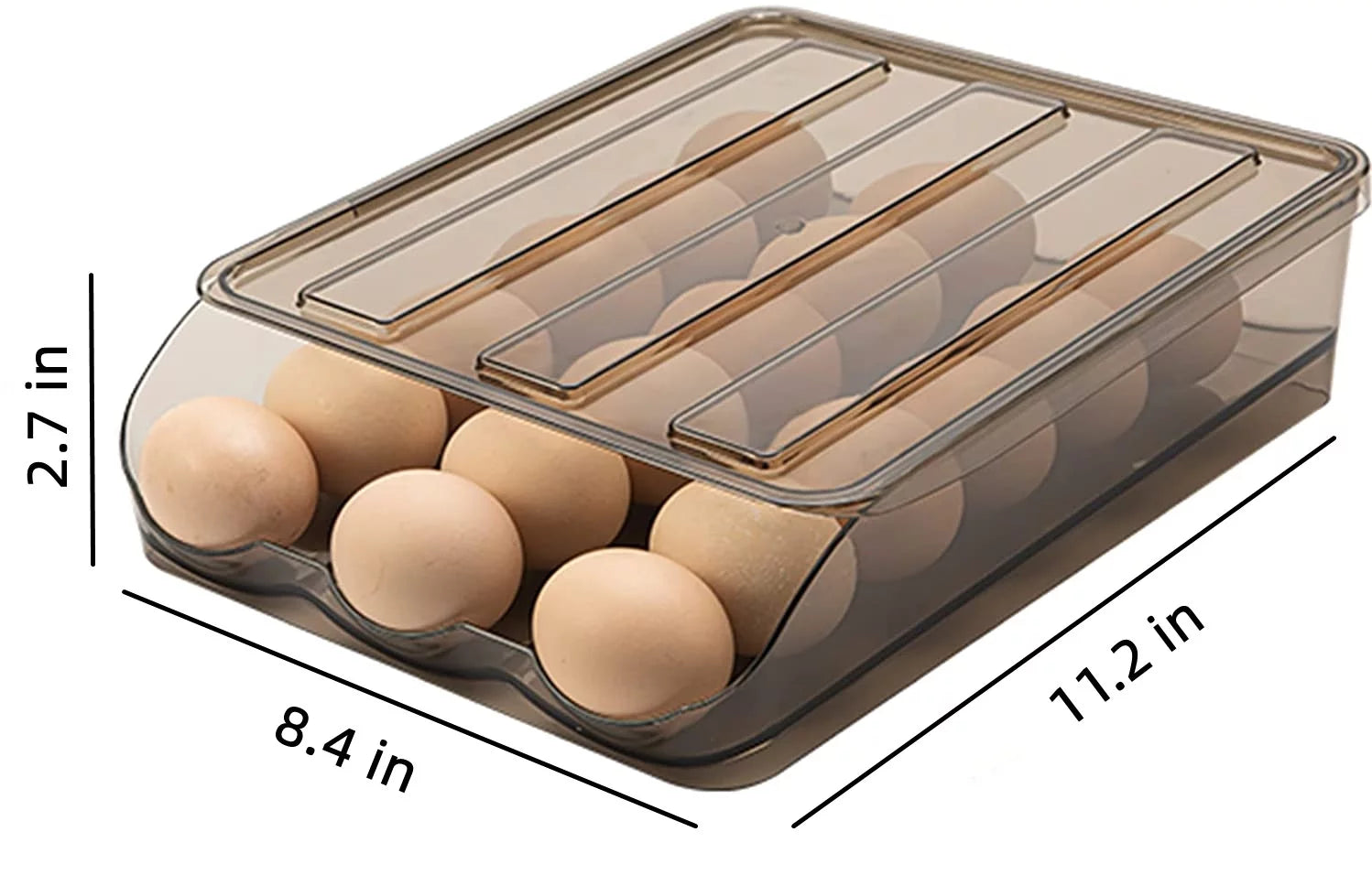 SUNFICON Large Capacity Auto Rolling Egg Holder for Refrigerator, Egg Fresh Storage Box for Fridge, Egg Storage Container Organizer Bin, Crystal Gray Plastic Storage Container (1 Layer)