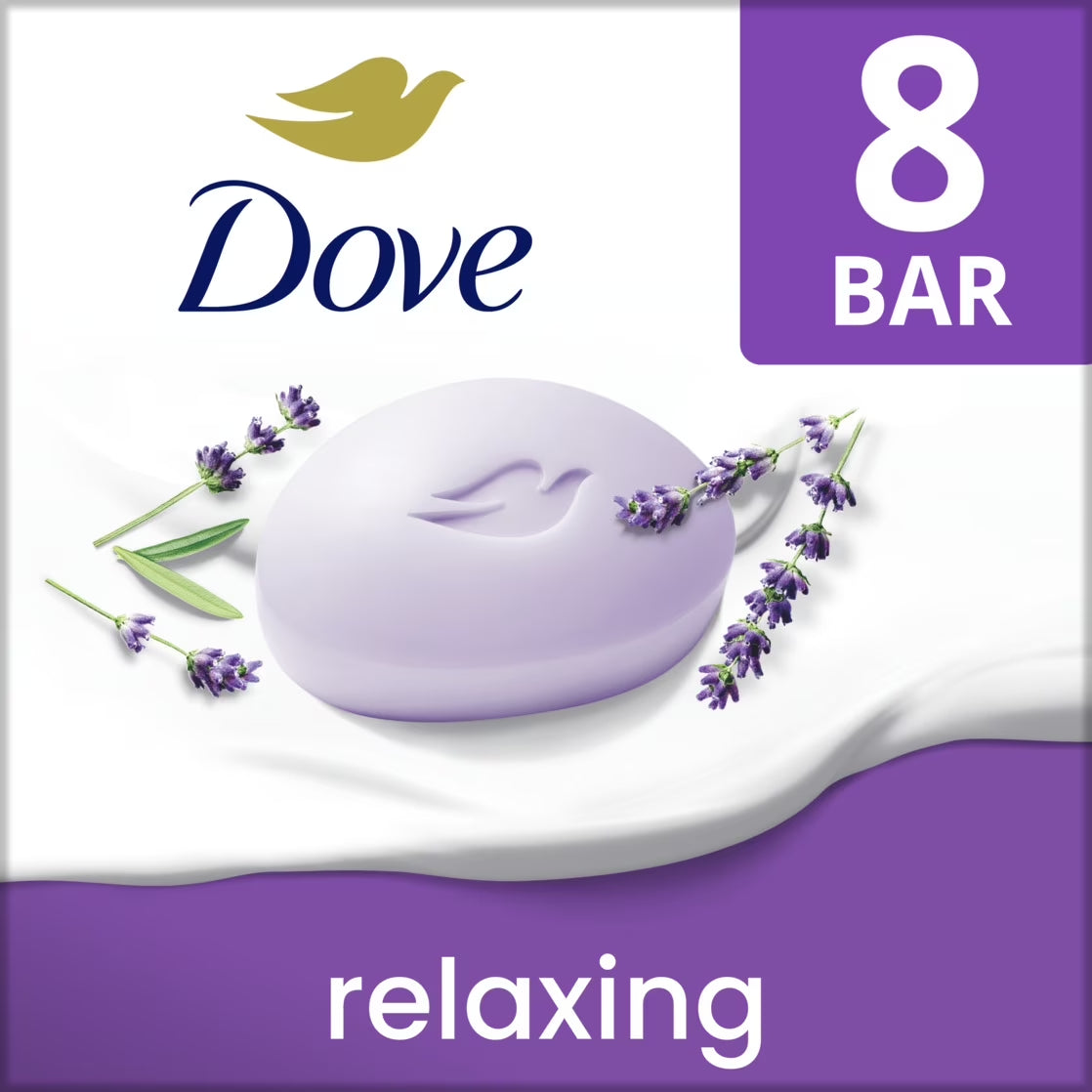 Dove Beauty Bar Women'S Bath Soap Relaxing Lavender Oil & Chamomile, 3.75 Oz 8 Bars