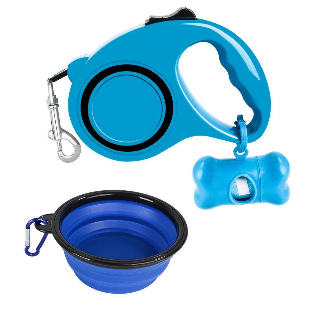 All-in-One Retractable Dog Leash with Portable Folding Bowl and Poop Bag Holder – Perfect for Outdoor Adventures 