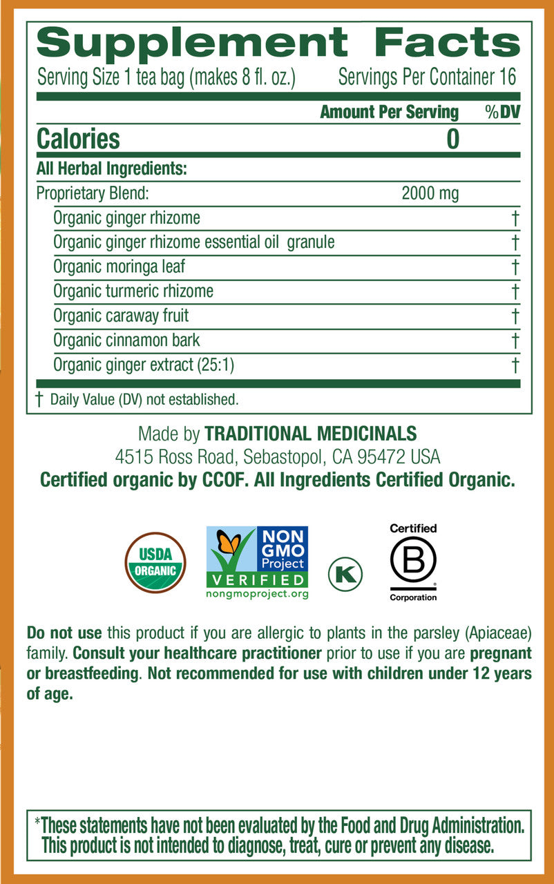 Traditional Medicinals Organic Ginger Aid Tea – Herbal Digestive Support & Soothing Relief (6x16 Bags)