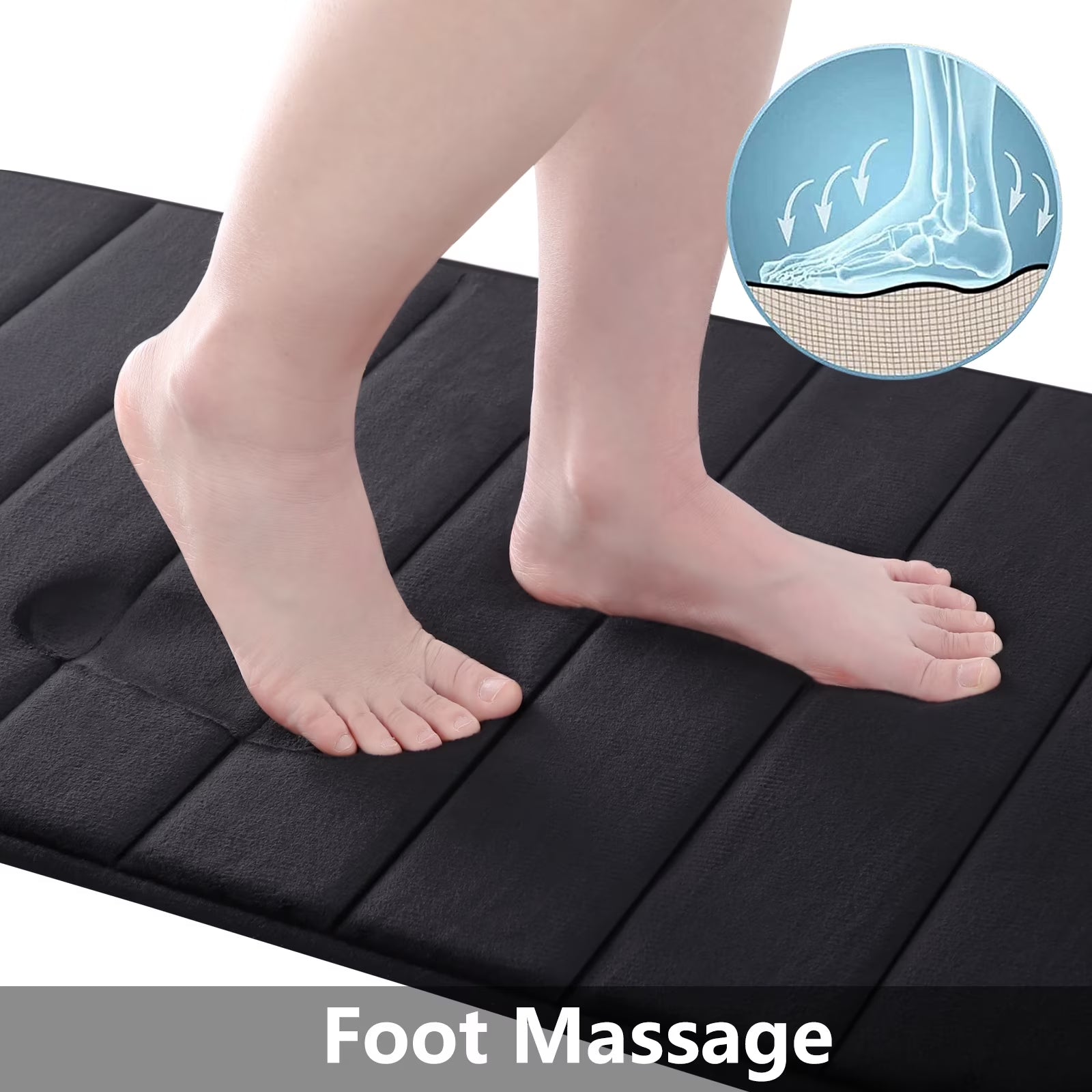 Buganda Memory Foam Bath Mats Soft Absorbent Bathroom Rugs 20" X 30", Black