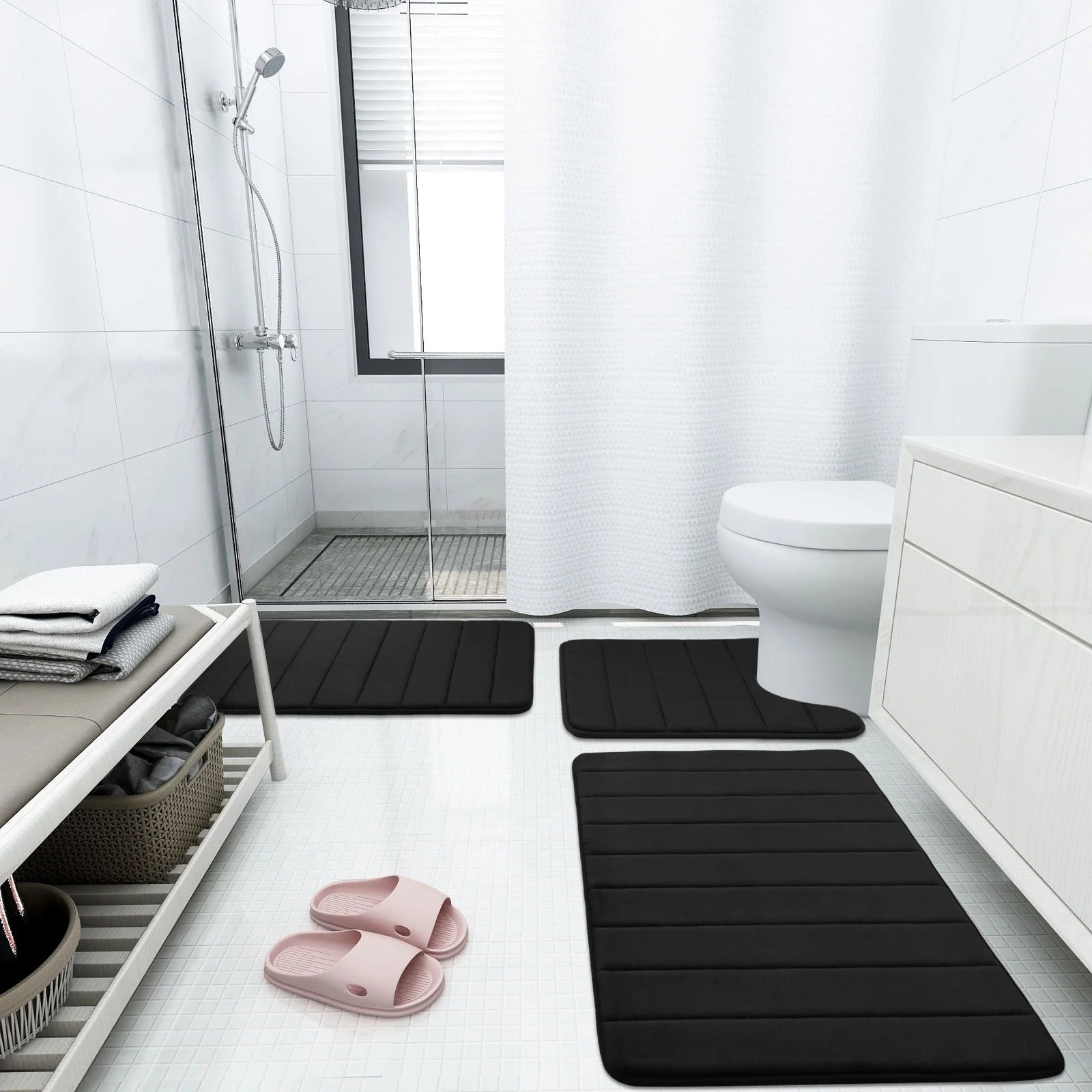 Buganda Memory Foam Bath Mats Soft Absorbent Bathroom Rugs 20" X 30", Black