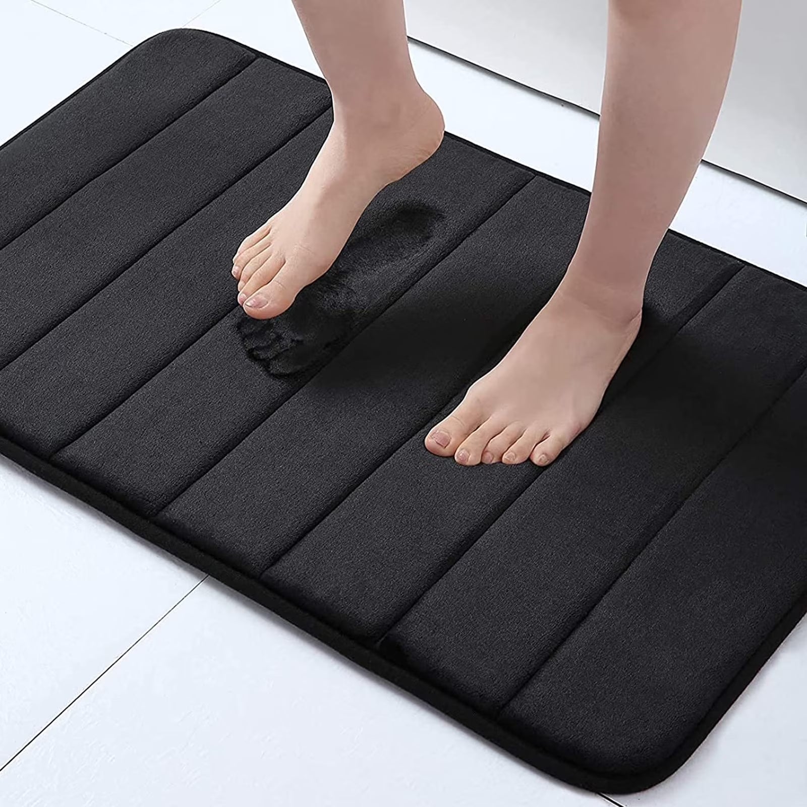 Buganda Memory Foam Bath Mats Soft Absorbent Bathroom Rugs 20" X 30", Black