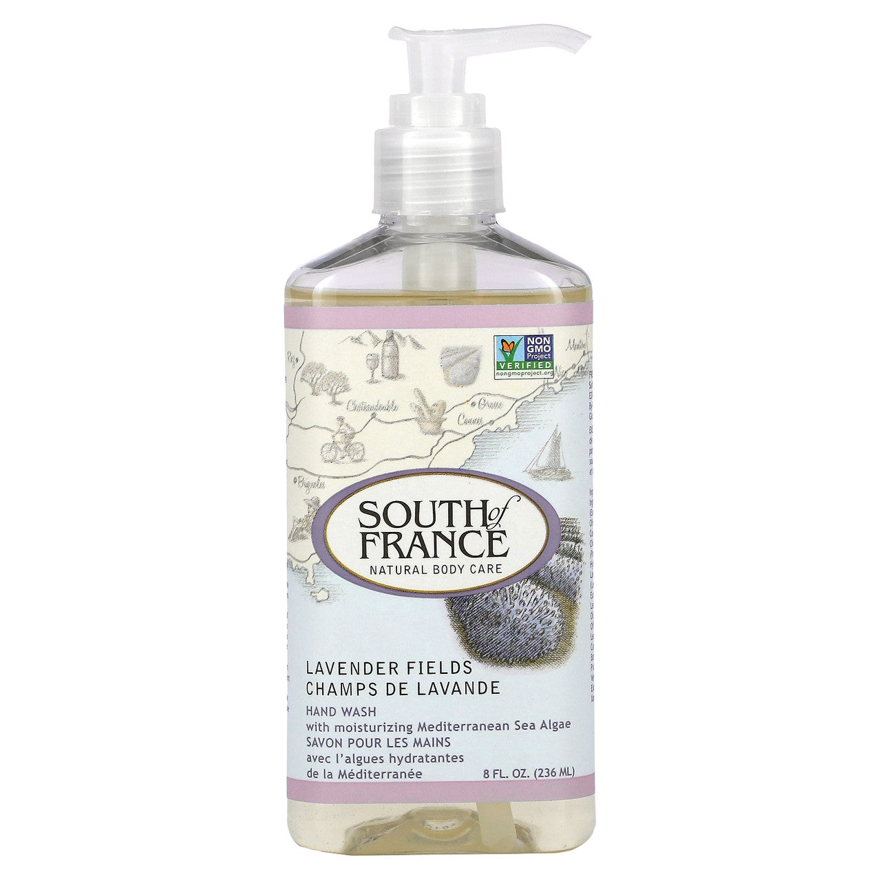 Lavender Fields Hand Wash - Vegan, Gluten-Free, Natural Soap with Organic Essential Oils by South of France (8 oz) 