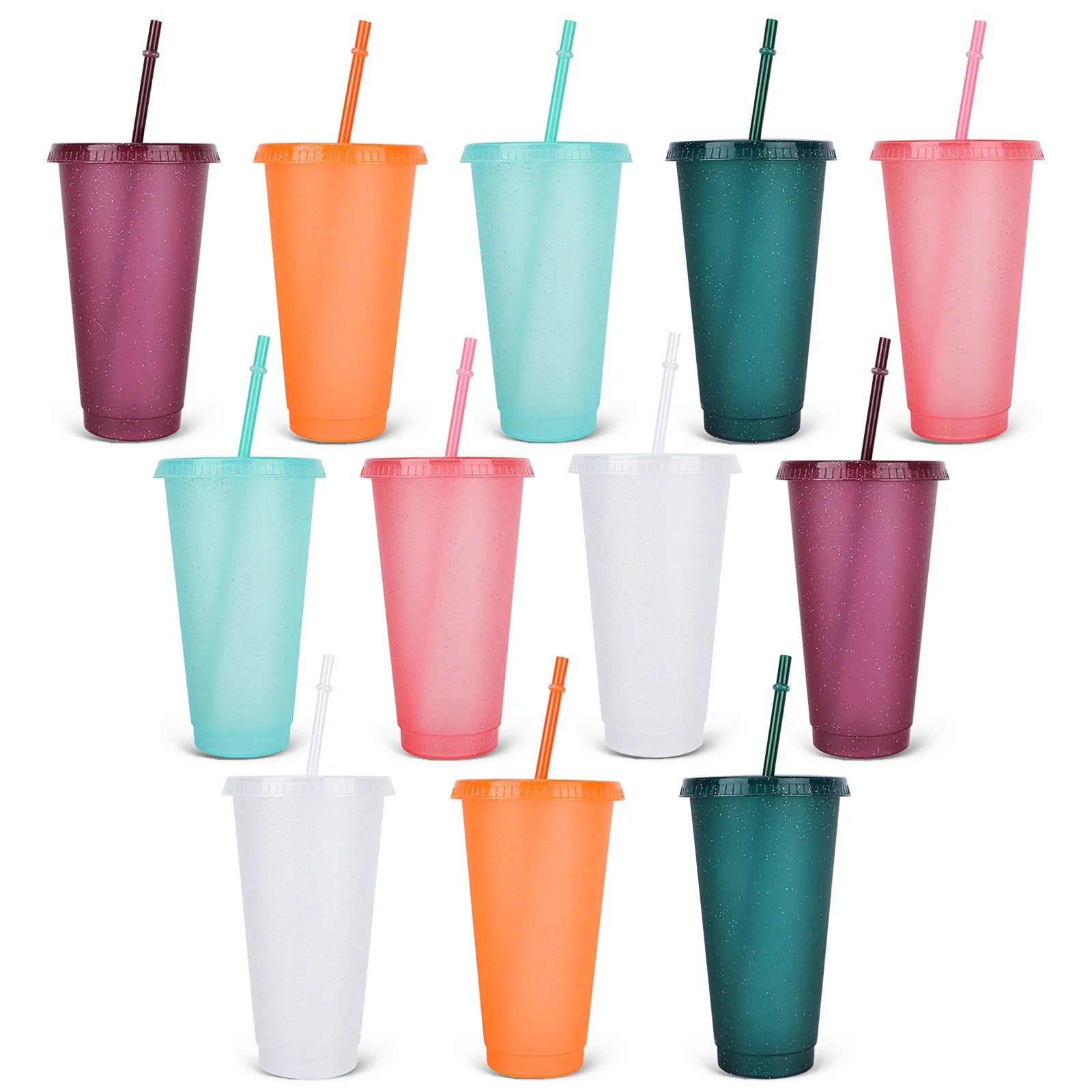 6Pcs Reusable Plastic Cups with Lids and Straws 24Oz Colorful Straw Tumblers Bulk