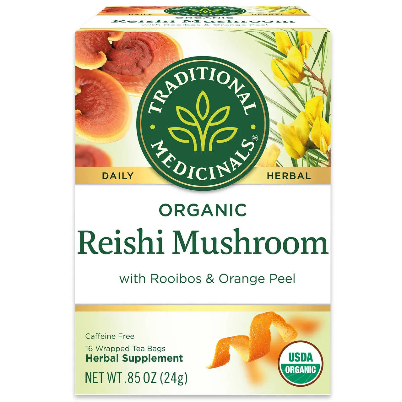 Traditional Medicinals Organic Reishi Mushroom Rooibos Tea with Orange Peel (6 x 16 Bags) Enaraon