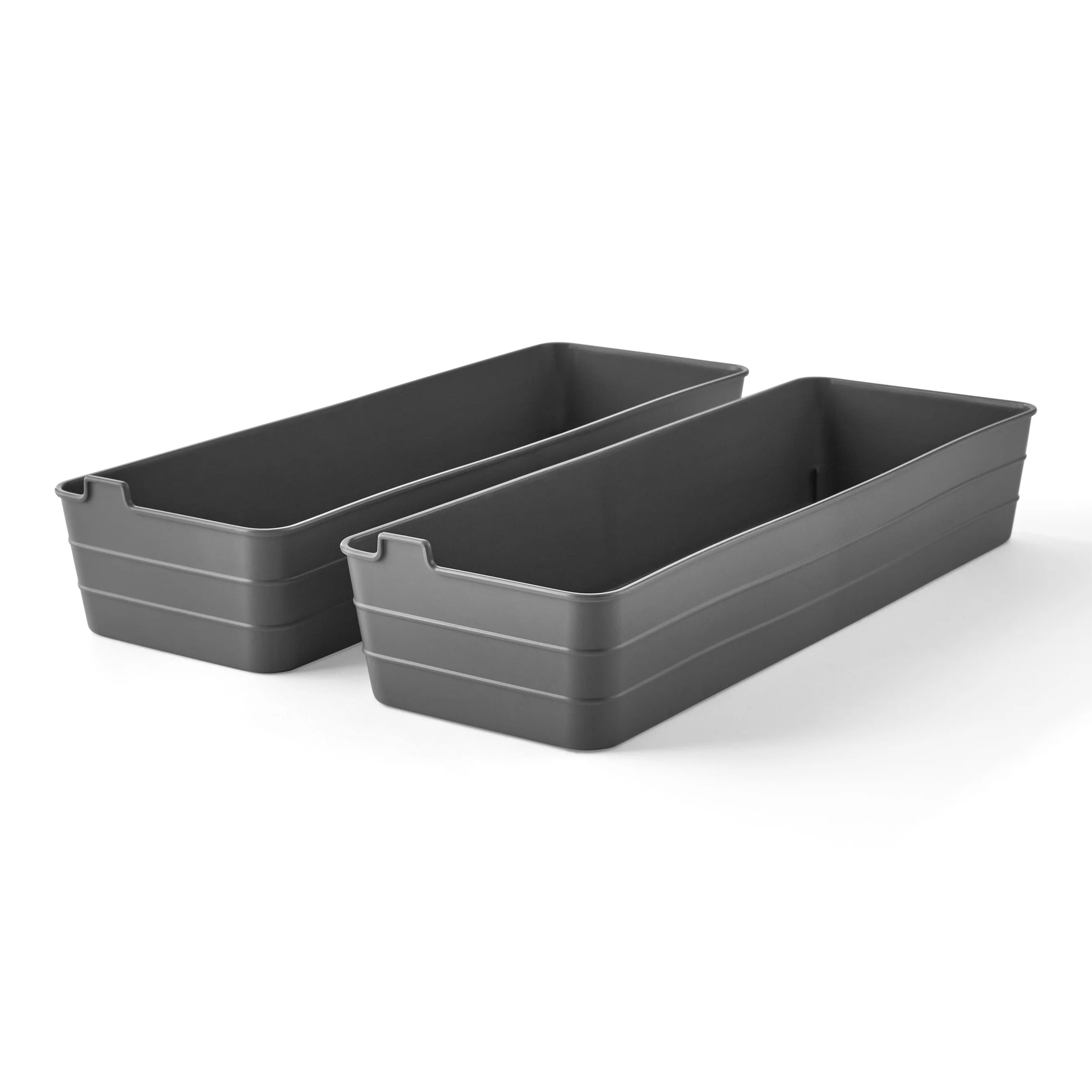 (2 Pack) Mainstays Utility Flex Storage Tray Organizer Set, Plastic Drawer Organizer Trays for Kitchen, Desk, Bathroom and Office Drawer Organization, Gray, 2-Pack, 5" X 15"