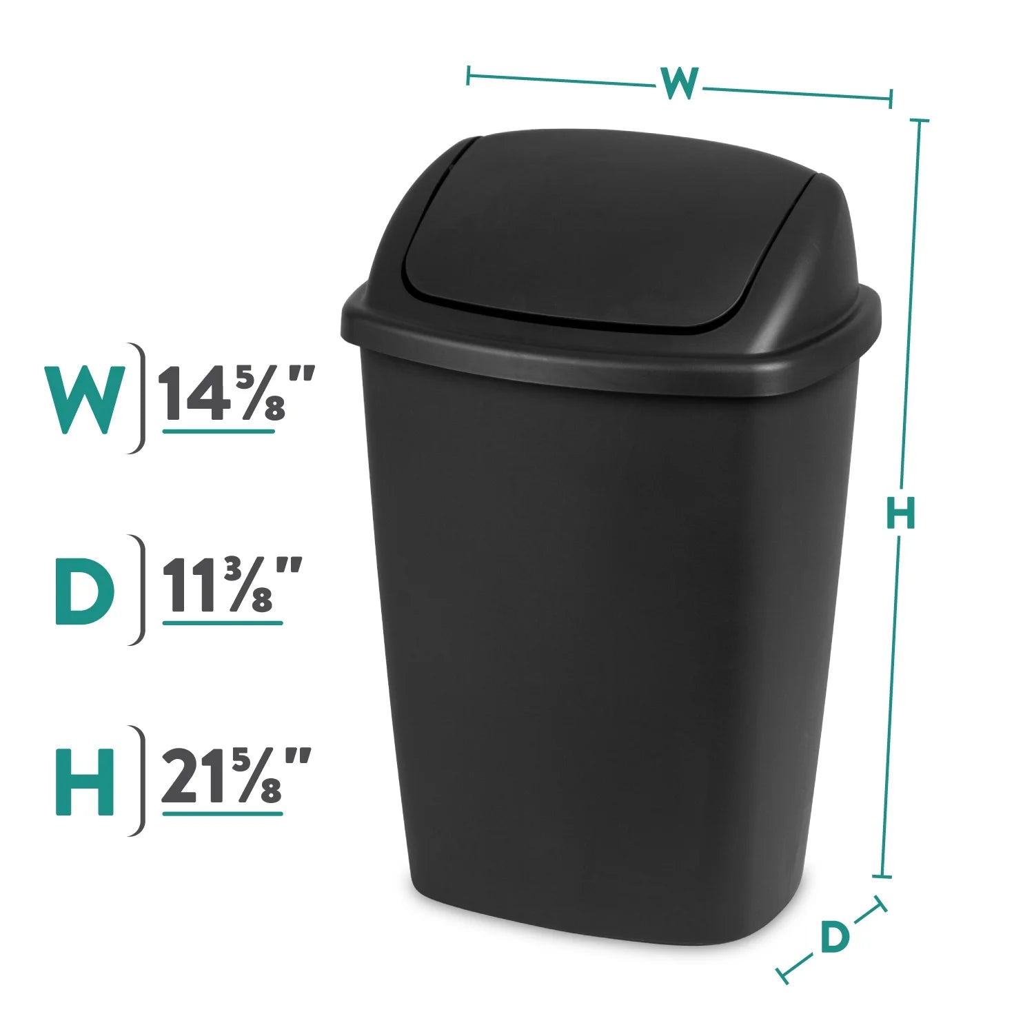 Sterilite Kitchen Trash Can, 7.5 Gallon Plastic Garbage Bin with Swing Top Lid, Black