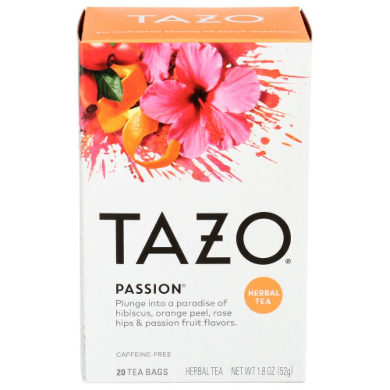 Tazo Passion Herbal Tea – Caffeine-Free Hibiscus & Fruit Blend (6x20 Bags)