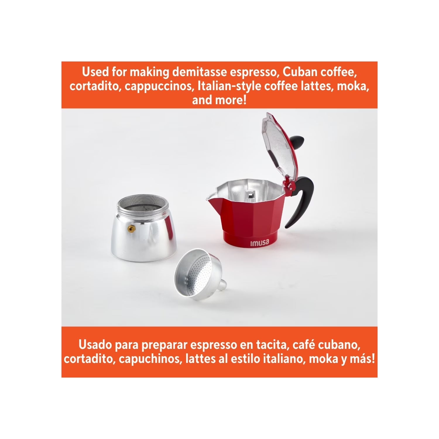 IMUSA 3Cup Cast Aluminum Stovetop Coffeemaker with Red Top