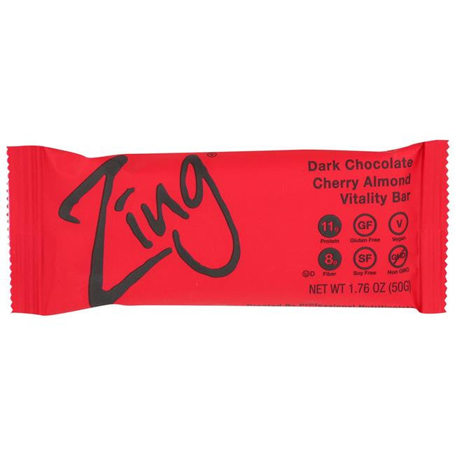 Zing Dark Chocolate Cherry Almond Bar (12 x 1.76 oz) | Gluten-Free, Plant-Based Protein Snack