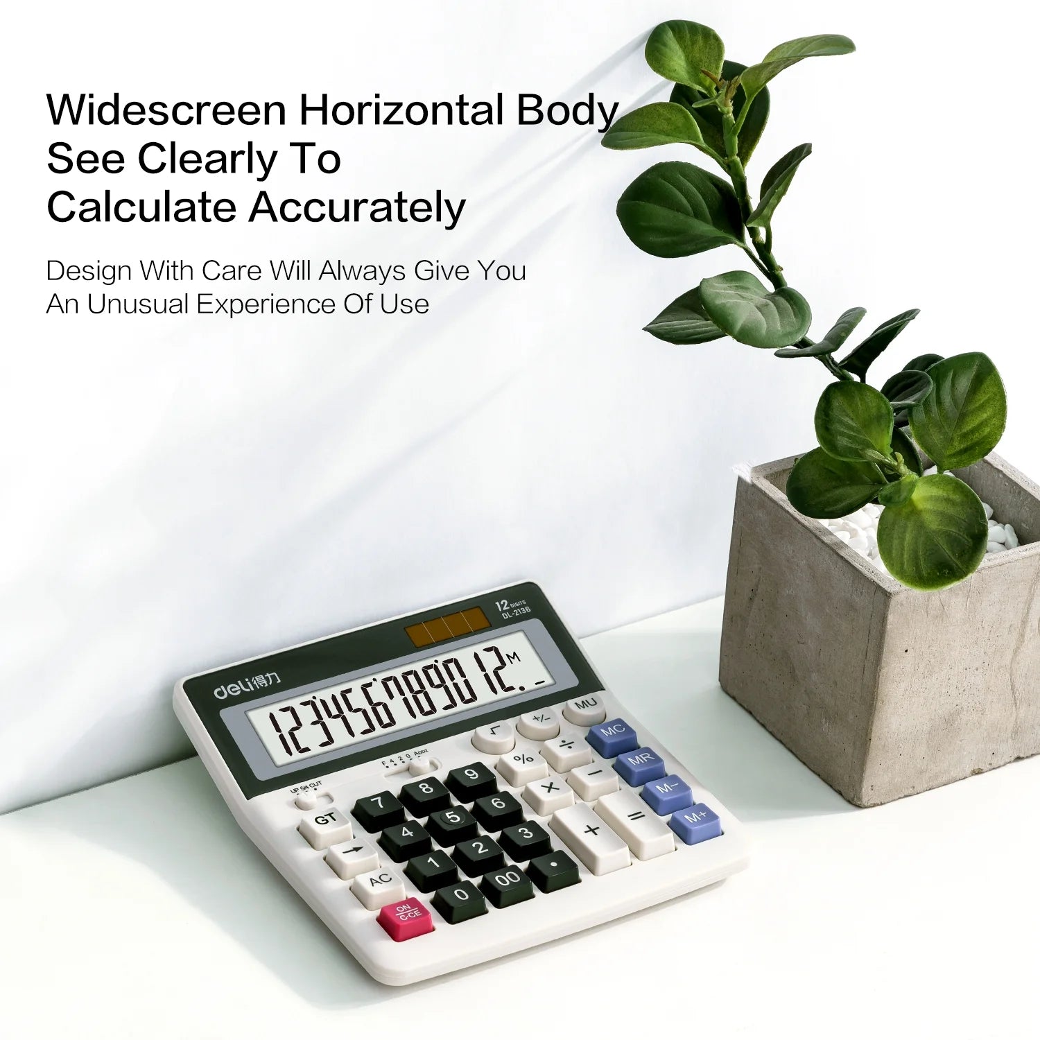 Deli 12-Digit Desktop Calculator, Battery & Solar Powered Standard Calculator with Extra Large LCD Display for Office Business School Home Daily Use Students