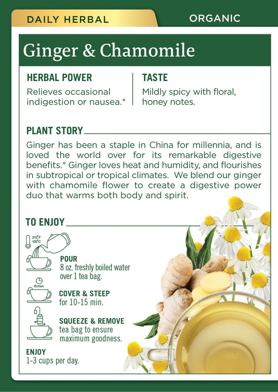 Traditional Medicinals Organic Golden Ginger & Chamomile Tea – Digestive Support Herbal Tea (6x16 Bags)