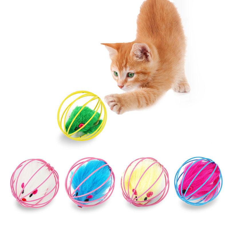 Interactive Plush Cage Mouse Cat Toy - Durable, Colorful, and Safe Entertainment for Cats