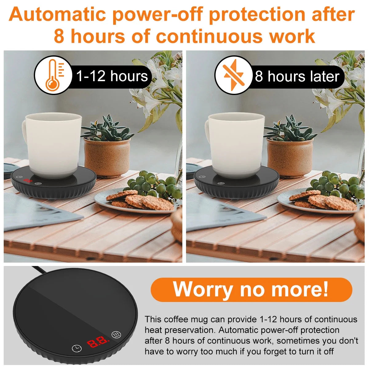 Hvxrjkn Coffee Mug Warmer, Candle Warmer with Auto Shut off & 2-Temp Settings & 12-Hour Timer for Desk Home Office, Beverage Warmer(No Cup)