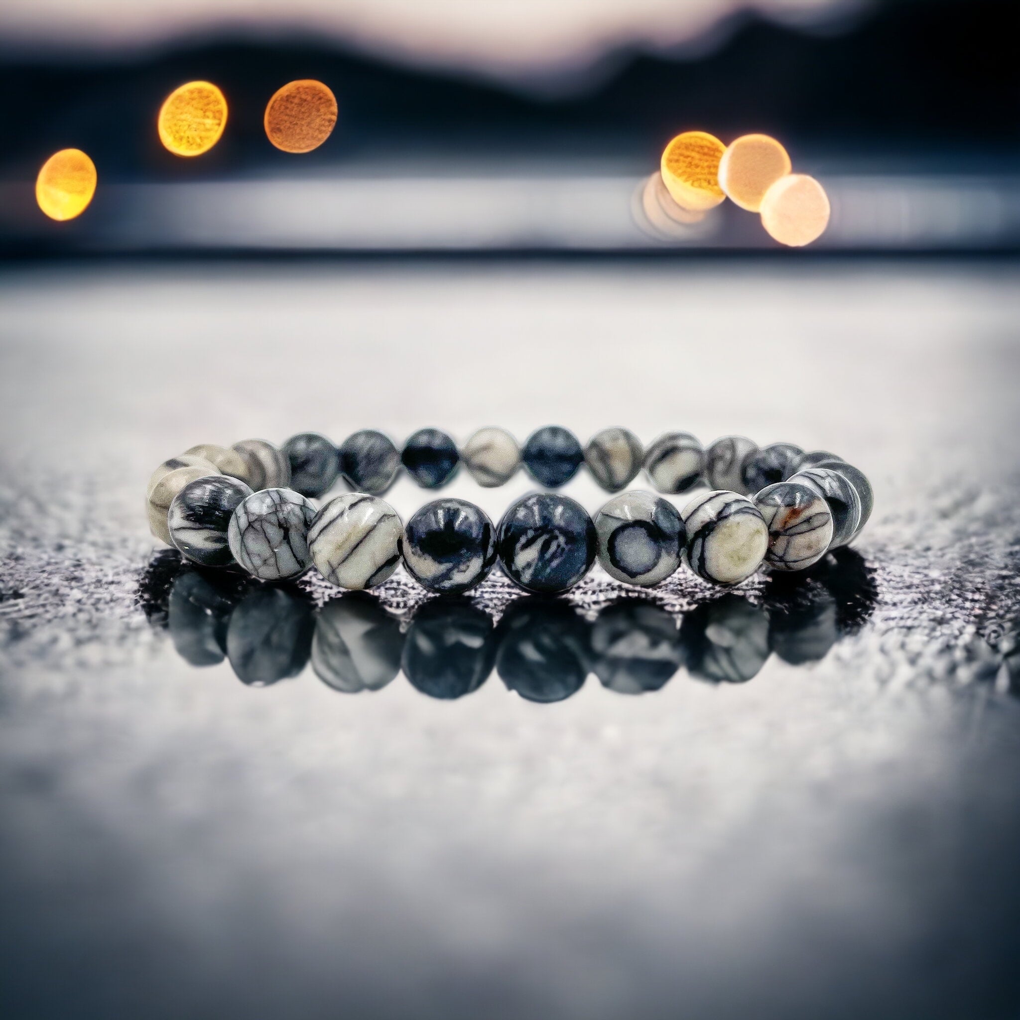 Union – Black Silk Stone Gemstone Beaded Bracelet | Natural 8mm Onyx Healing Jewelry