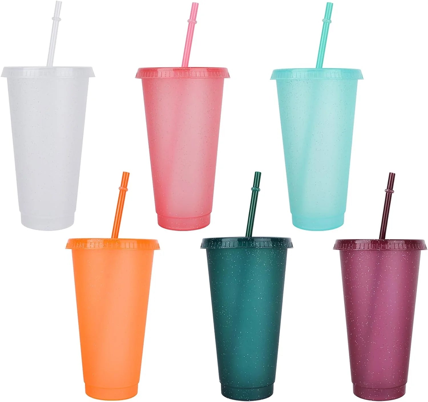 6Pcs Reusable Plastic Cups with Lids and Straws 24Oz Colorful Straw Tumblers Bulk