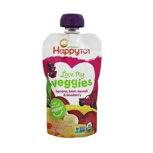 Happy Tot Love My Veggies Organic Banana Beet Squash & Blueberry Toddler Food (16 × 4.22 oz Pouches) Enaraon
