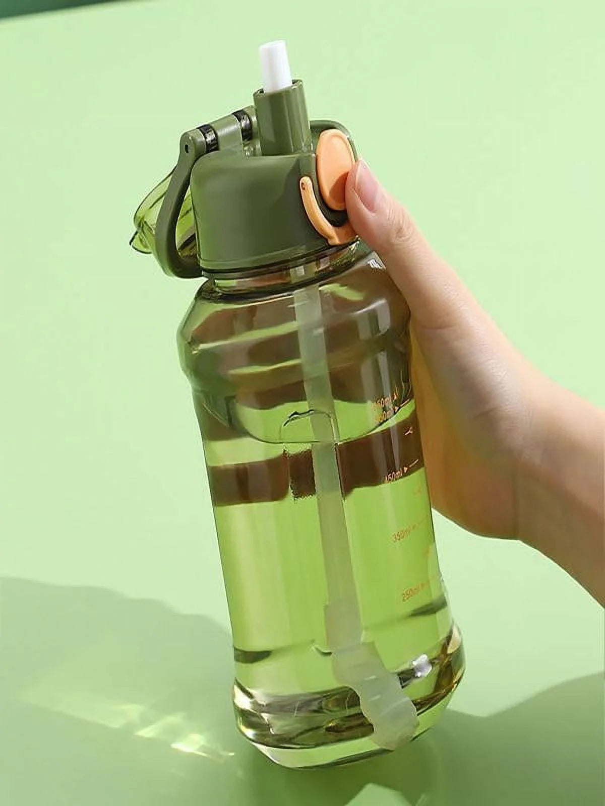 AURIGATE 850Ml Water Bottle with Straw,Half Gallon Wide Mouth Portable Large Plastic Bottle Leak Proof Sports Cup Big Travel Mugs with Scale Strap,Volume 0.23 Gal/28.7Oz