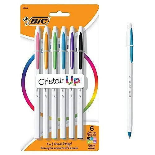 BIC Cristal Up Colored Ballpoint Pens - Trendy White Barrel with Vibrant Ink - Medium Point for Smooth Writing BIC