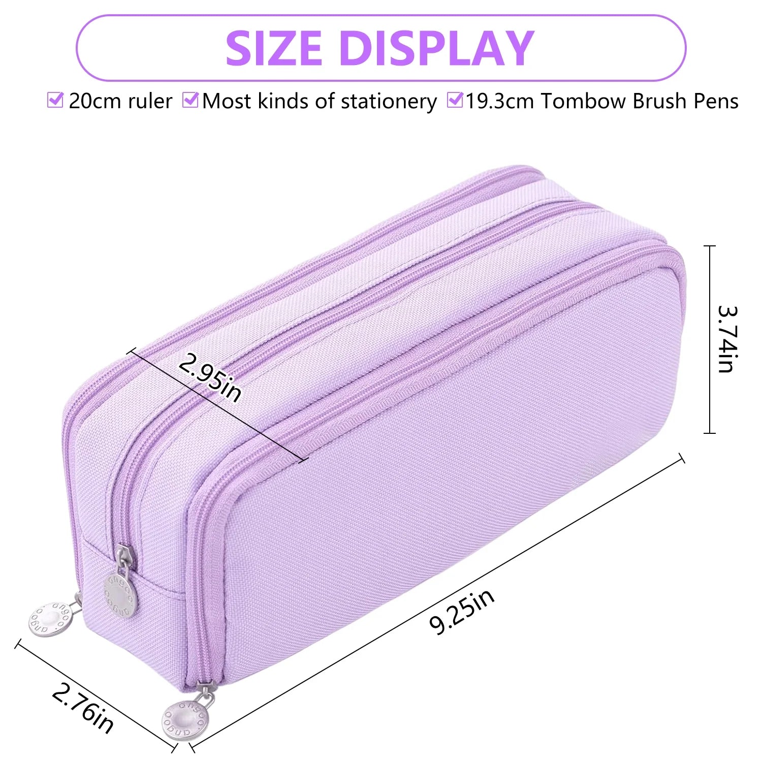 Rirool Large Capacity Pencil Case, 3 Zipper Compartments Pen Pouch for High School, College, Teachers, Office & Travel Use, Makeup Bag for Teens and Adults, Purple