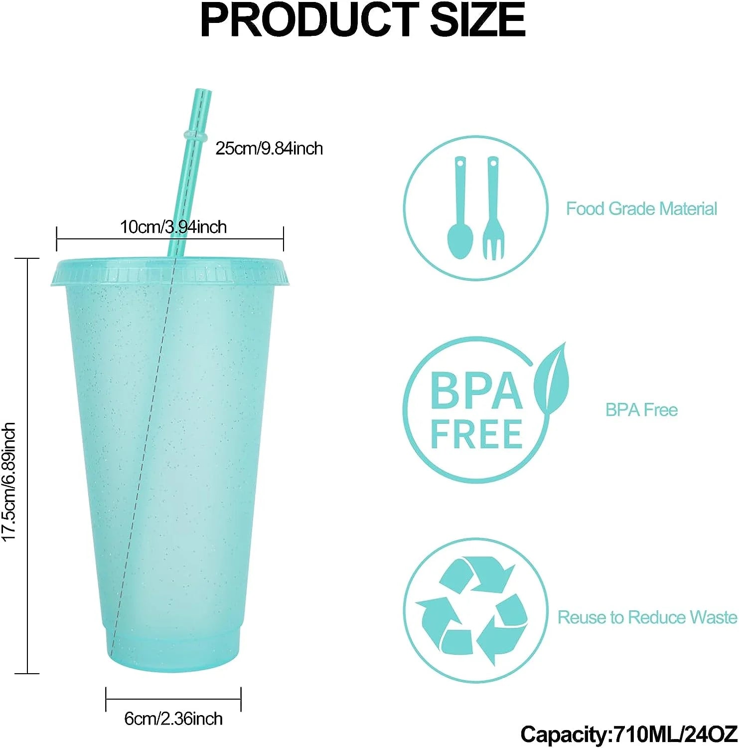 6Pcs Reusable Plastic Cups with Lids and Straws 24Oz Colorful Straw Tumblers Bulk
