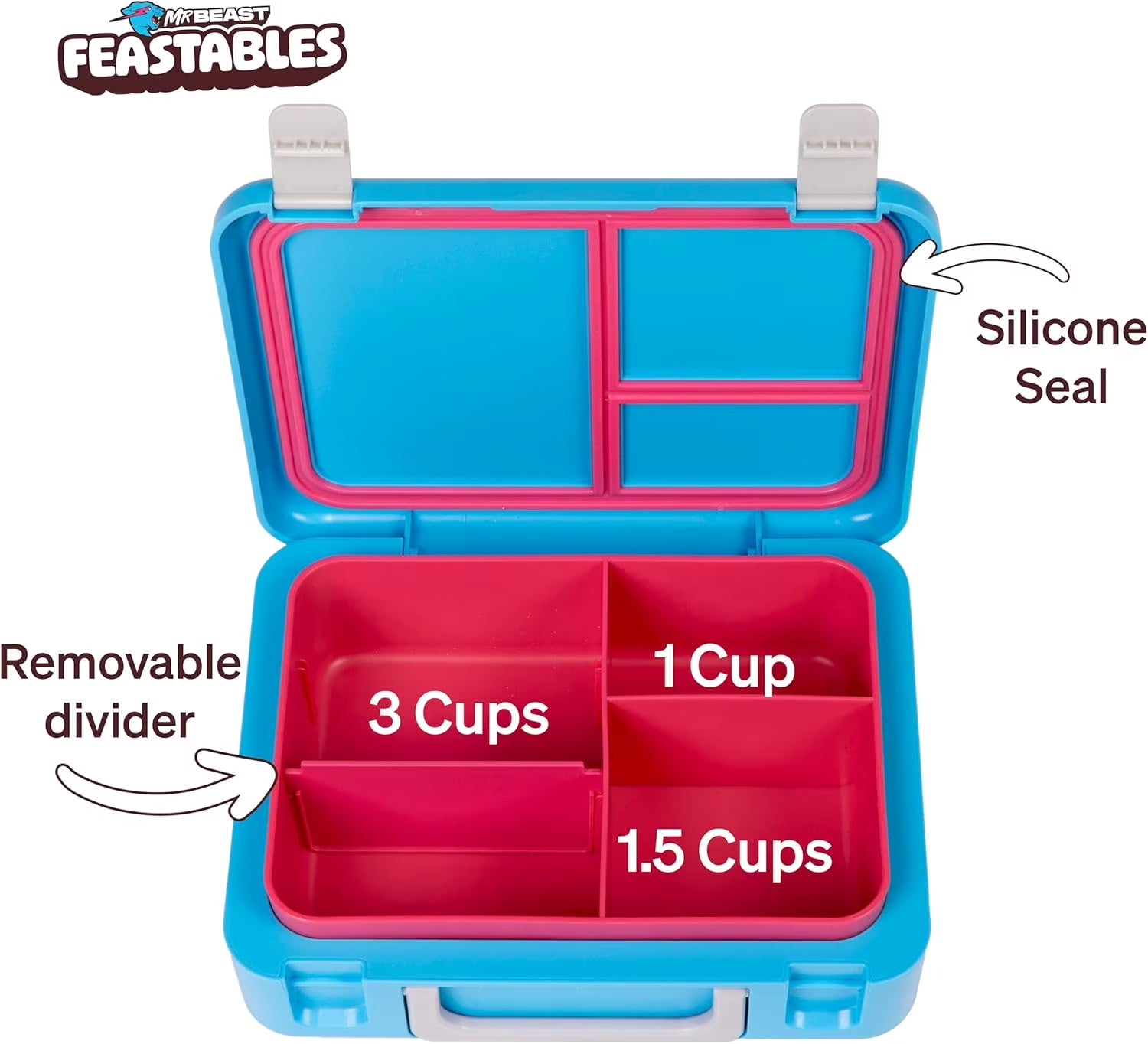 Mrbeast Feastables World'S Coolest Collectible Lunch Box, Bpa-Free, Blue/Pink