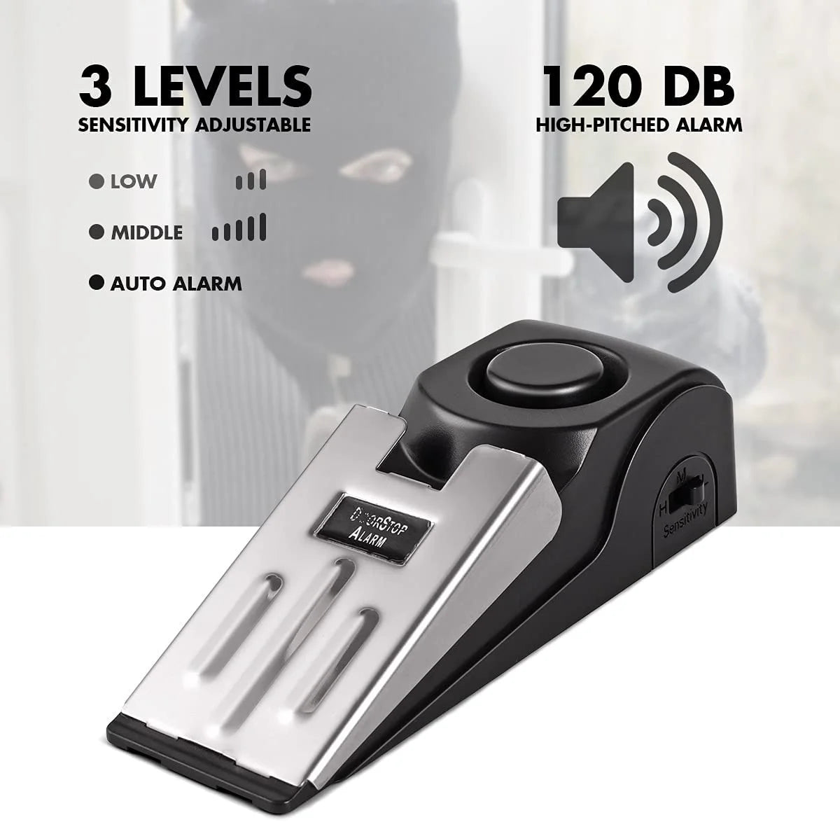 Syenll Door Stop Alarm, 2 Pack Door Stopper with 120DB Security Alarm, Door Security Devices for Home Travel, Black