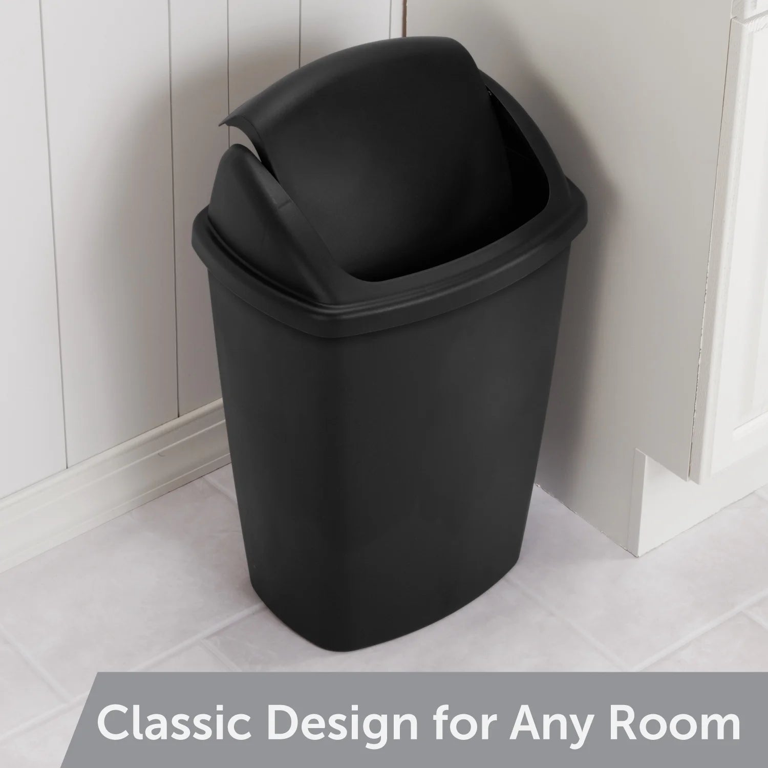Sterilite Kitchen Trash Can, 7.5 Gallon Plastic Garbage Bin with Swing Top Lid, Black