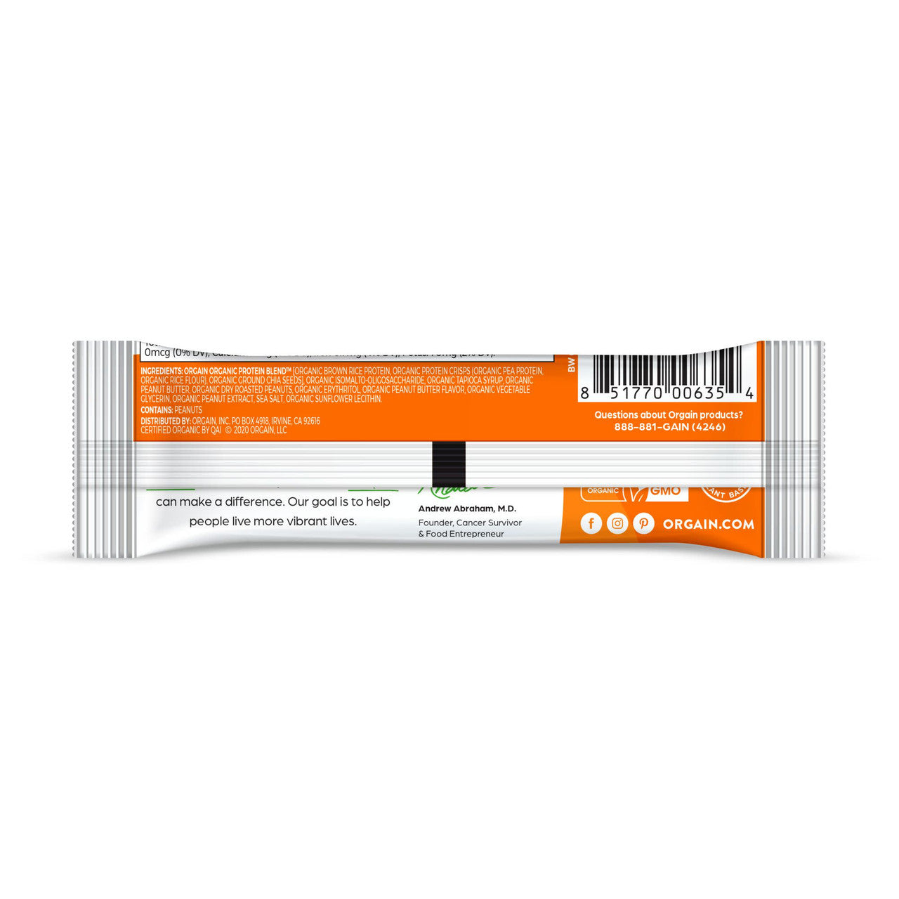Orgain Organic Protein Snack Bar Peanut Butter (12 x 1.4 oz) | 10g Plant-Based Protein, Gluten-Free, Vegan