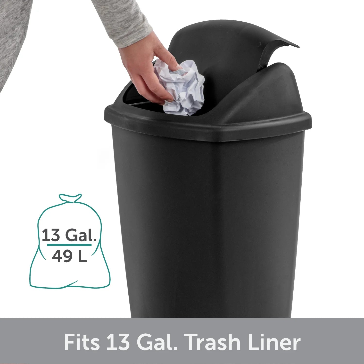 Sterilite Kitchen Trash Can, 7.5 Gallon Plastic Garbage Bin with Swing Top Lid, Black