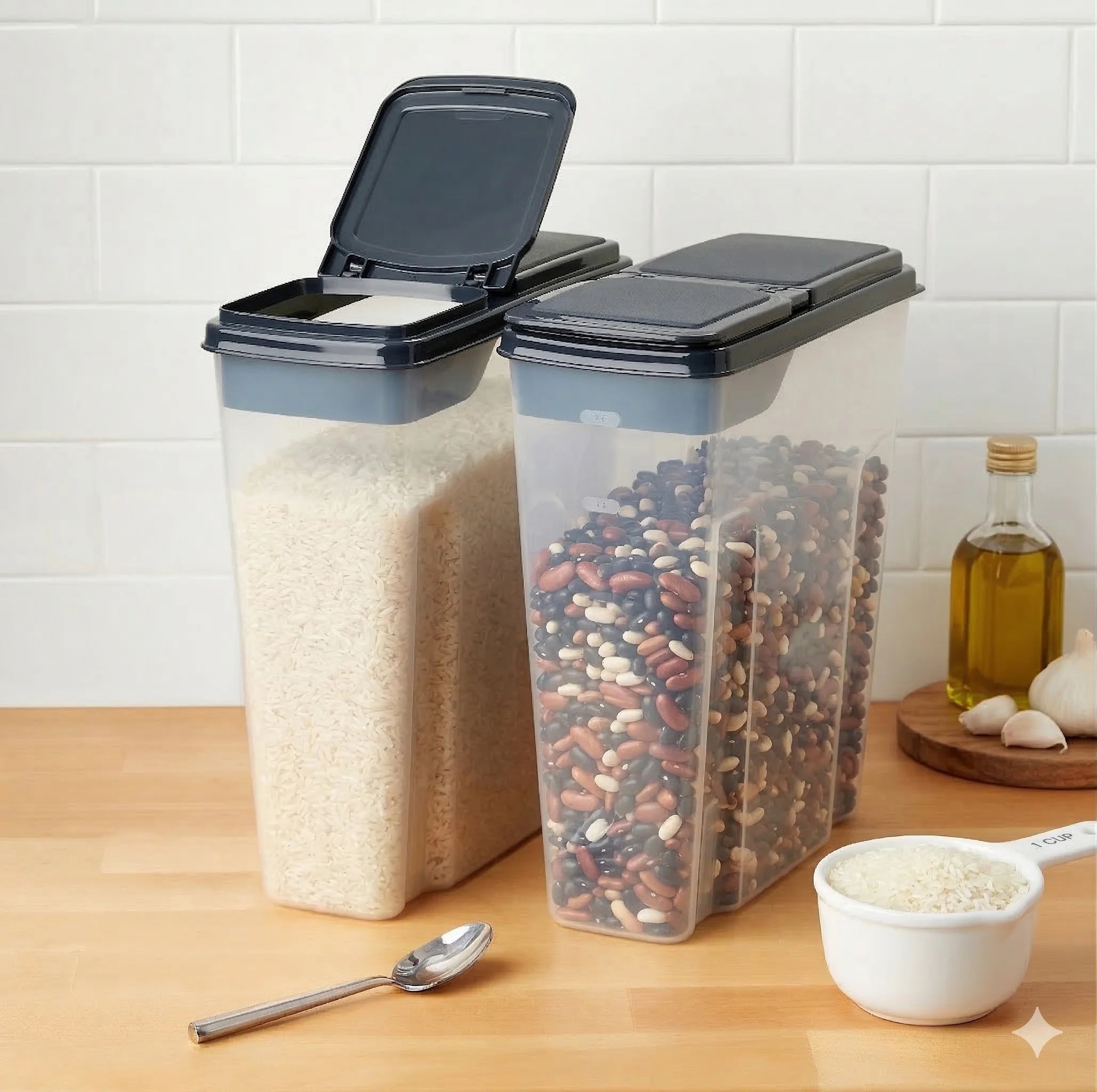 Mainstays 2-Pack Plastic Cereal Keeper Storage Containers, Kitchen Pantry Organizer Canisters for Cereal and Dry Food Storage, 24 Cup Capacity, Dark Gray Lid