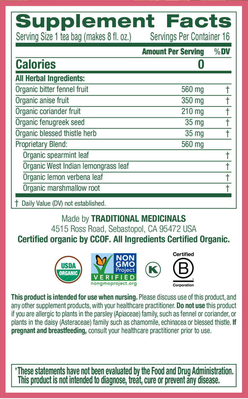 Traditional Medicinals Organic Mother’s Milk Herbal Tea – Lactation Support for Nursing Moms (6x16 Bags)