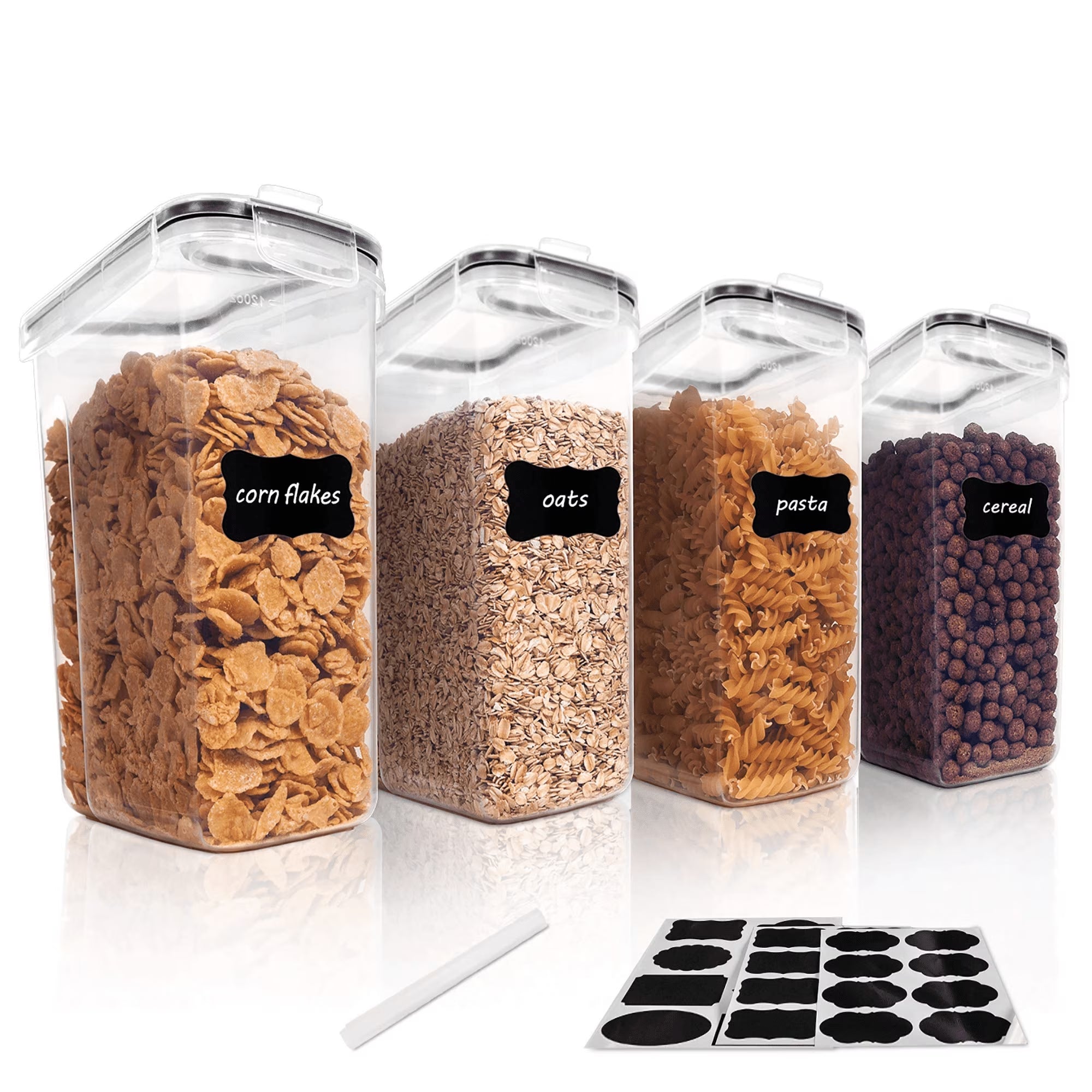 Sindcom Cereal Dispenser, 4 Pcs Plastic Airtight Food Storage Containers, for Snacks and Sugar, 84.5 Fl Oz, SMALL