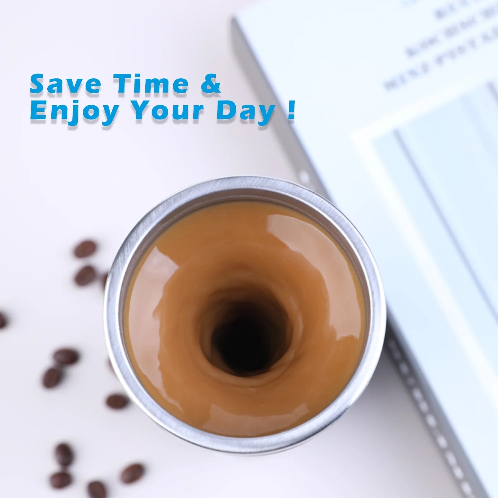 Daasigwaa Rechargeable Self Stirring Mug - Magnetic Electric Auto Mixing Stainless Steel Cup for Office/Kitchen/Travel/Home-400 Ml/13.5 Oz(White)