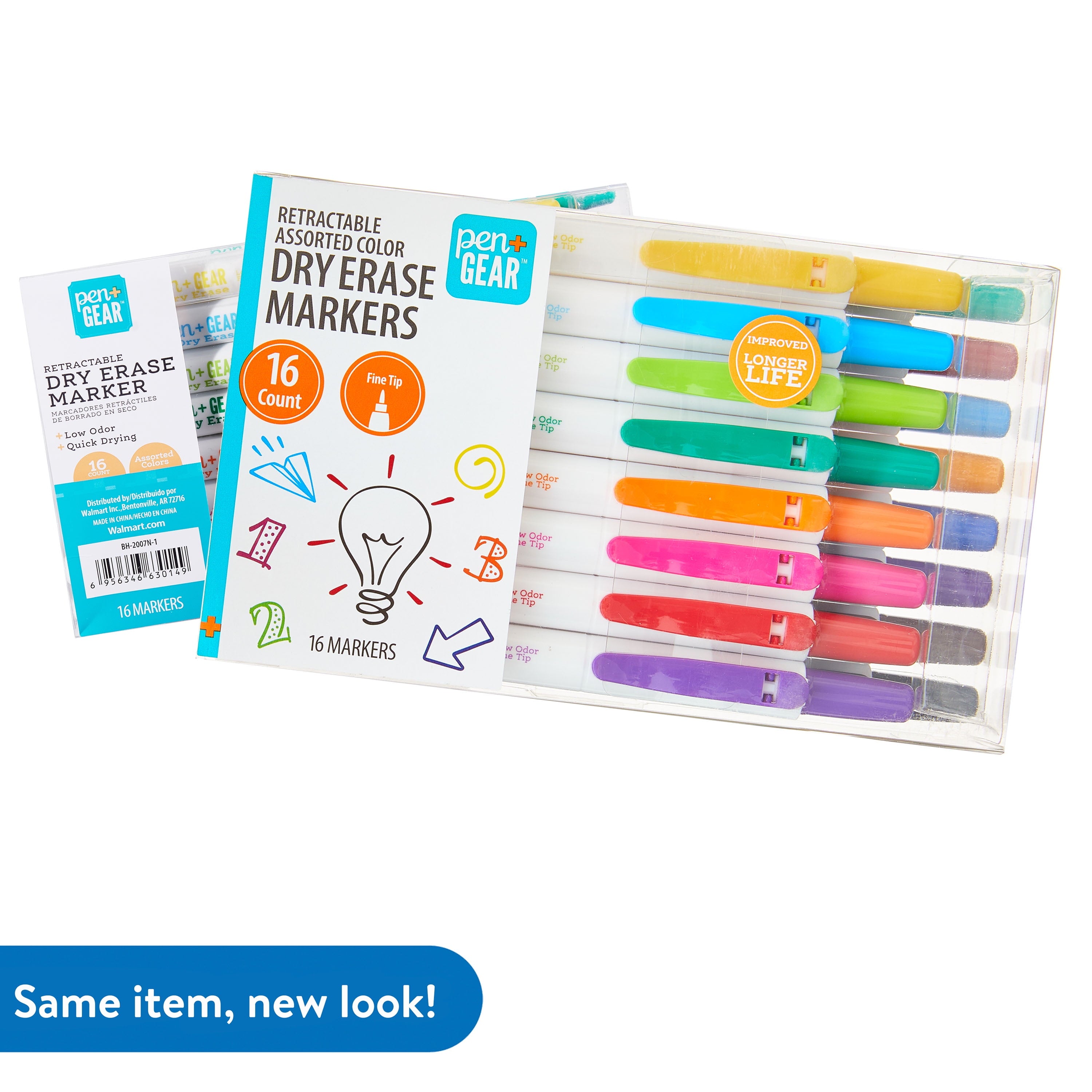 Pen+Gear Low-Odor Retractable Dry Erase Markers, Fine Point, Muti Colors, 16 Count
