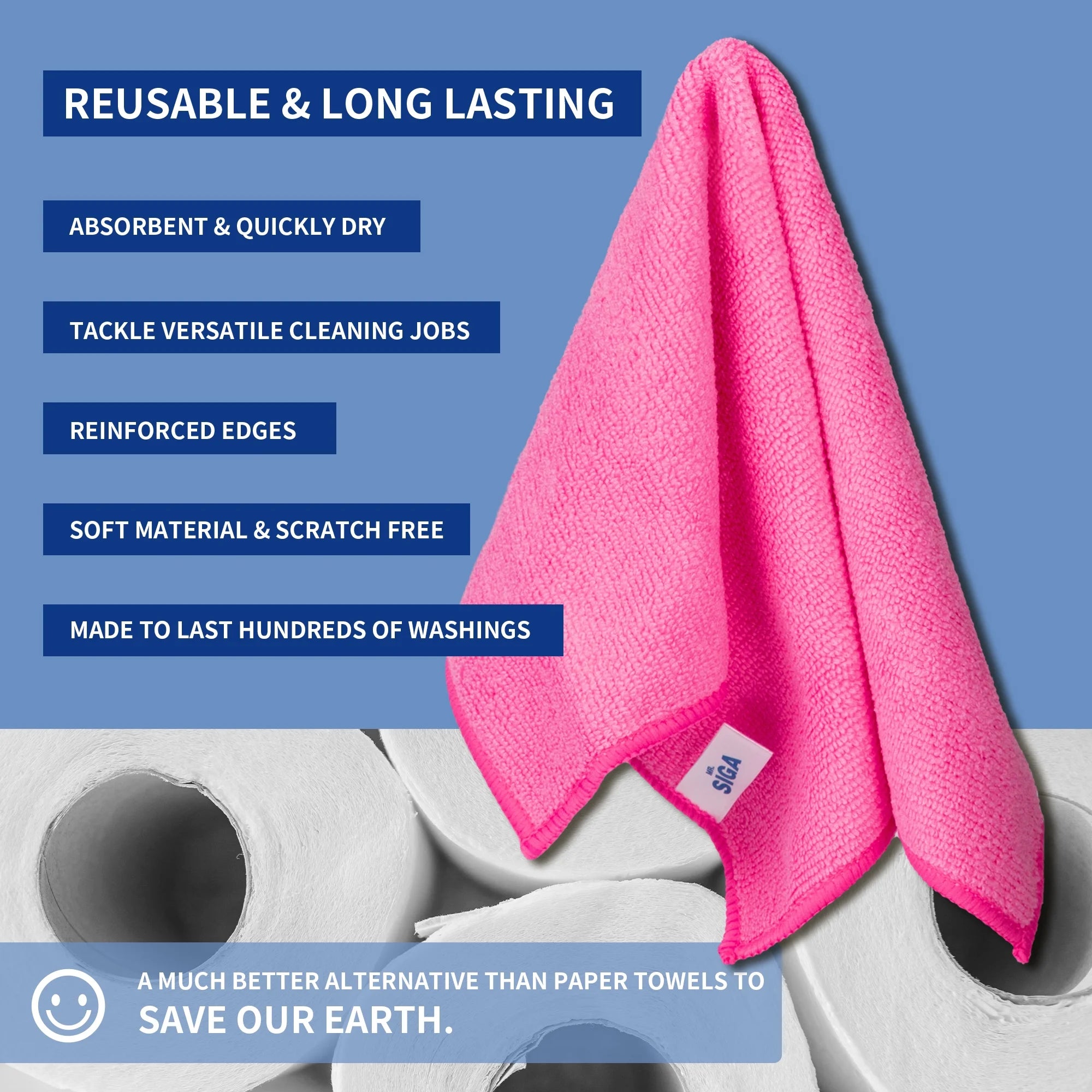 MR.SIGA Microfiber Cleaning Cloth for Kitchen, Household & Car Cleaning, Pack of 12, Size: 12.6" X 12.6"