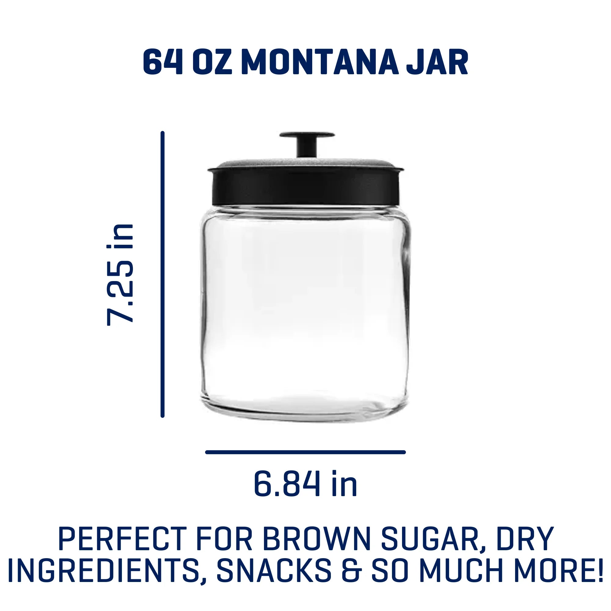 Anchor Hocking Montana Glass Jar with Black Metal Lid, 64 Ounce, a Practical Choice for Pantry Jar Storage and Display