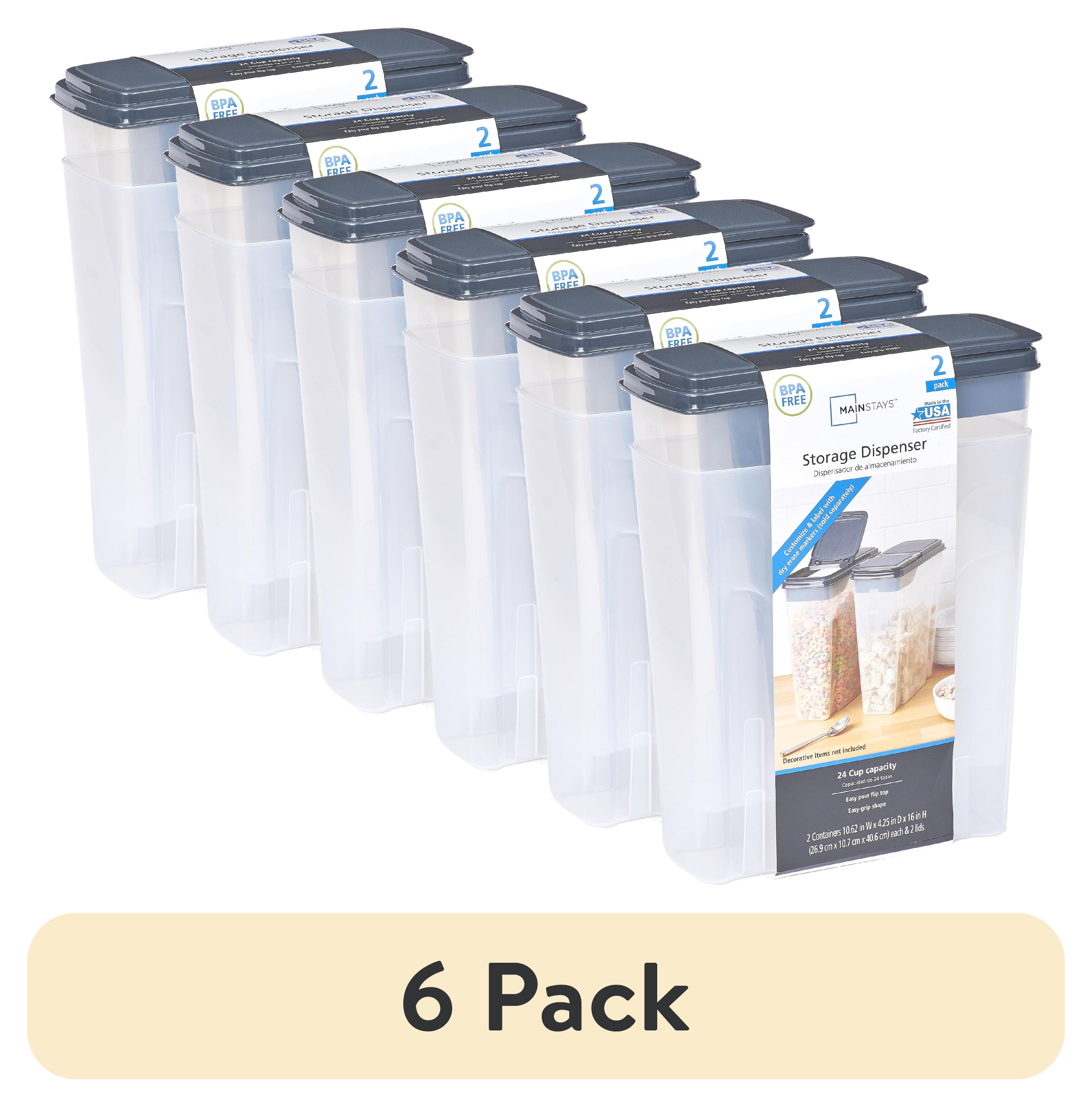 Mainstays 2-Pack Plastic Cereal Keeper Storage Containers, Kitchen Pantry Organizer Canisters for Cereal and Dry Food Storage, 24 Cup Capacity, Dark Gray Lid