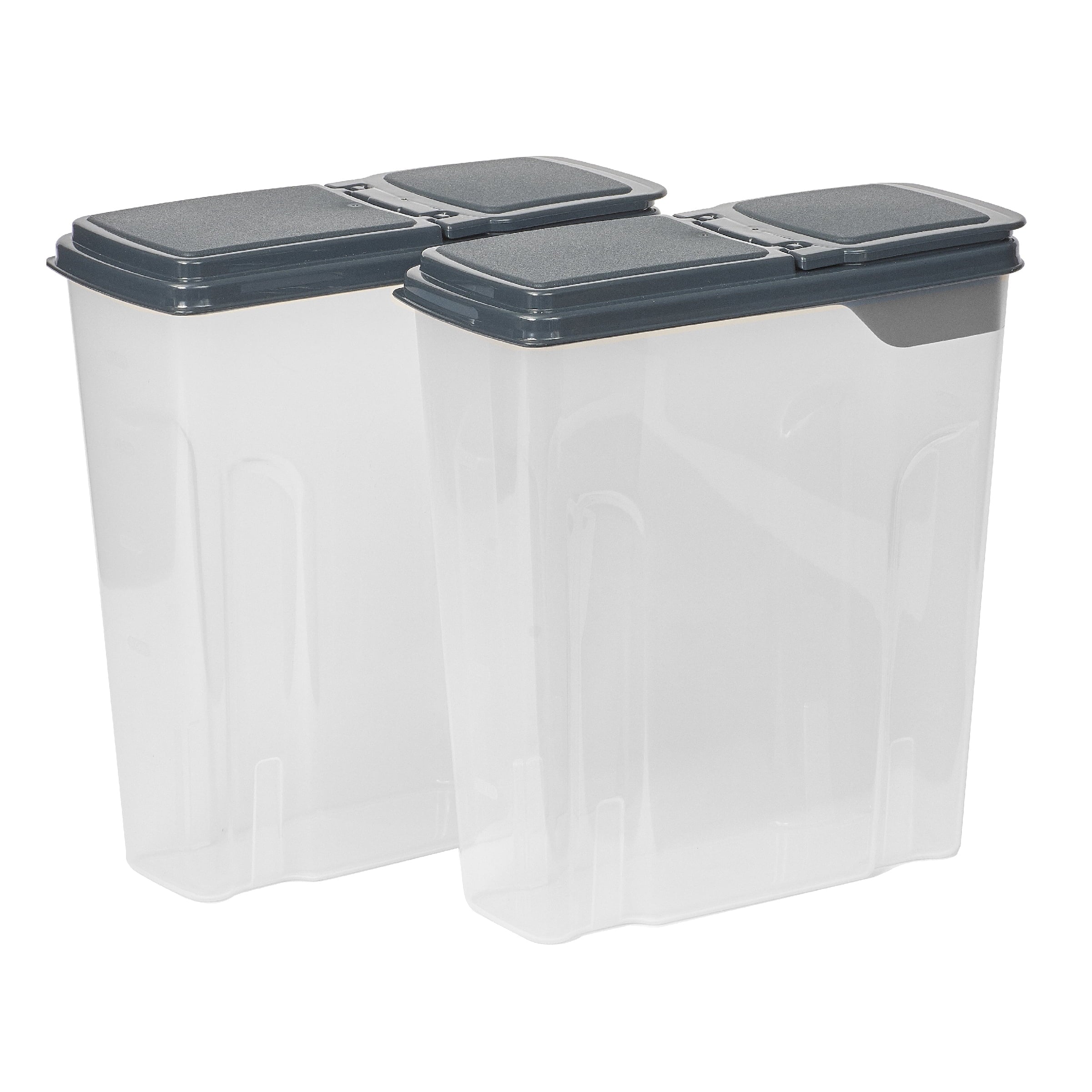 Mainstays 2-Pack Plastic Cereal Keeper Storage Containers, Kitchen Pantry Organizer Canisters for Cereal and Dry Food Storage, 24 Cup Capacity, Dark Gray Lid