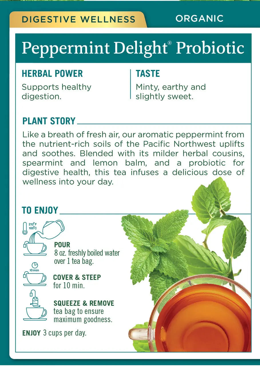 Traditional Medicinals Organic Peppermint Delight Probiotic Tea (6 x 16 Bags) Enaraon