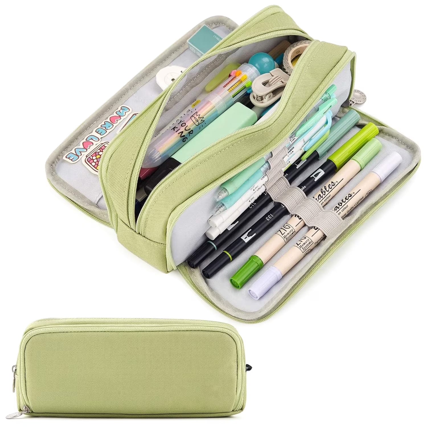 Rirool Large Capacity Pencil Case, 3 Zipper Compartments Pen Pouch for High School, College, Teachers, Office & Travel Use, Makeup Bag for Teens and Adults, Purple
