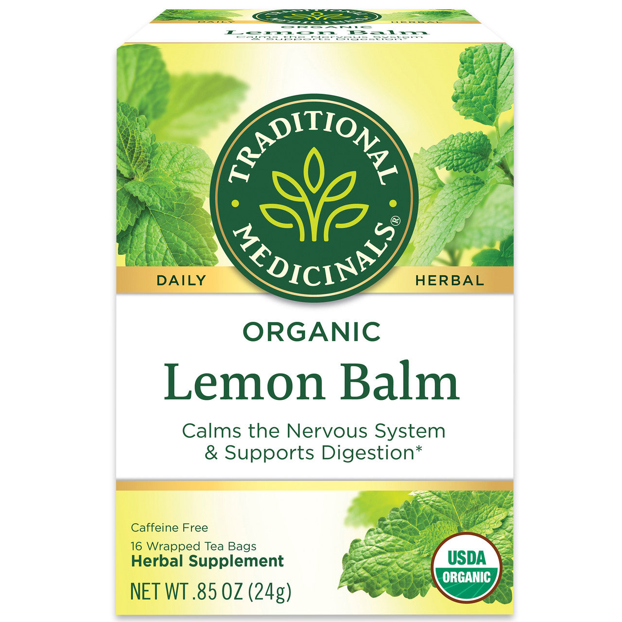 Traditional Medicinals Organic Lemon Balm Tea – Calming Herbal Tea (6x16 Bags)