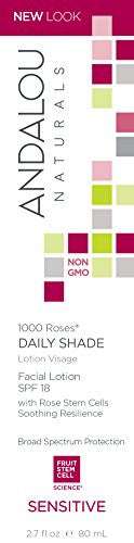 Andalou Naturals 1000 Roses Facial Lotion SPF 18 – Hydrating Daily Moisturizer with Alpine Rose Stem Cells for Sensitive Skin, UVA/UVB Protection, 2.7 oz