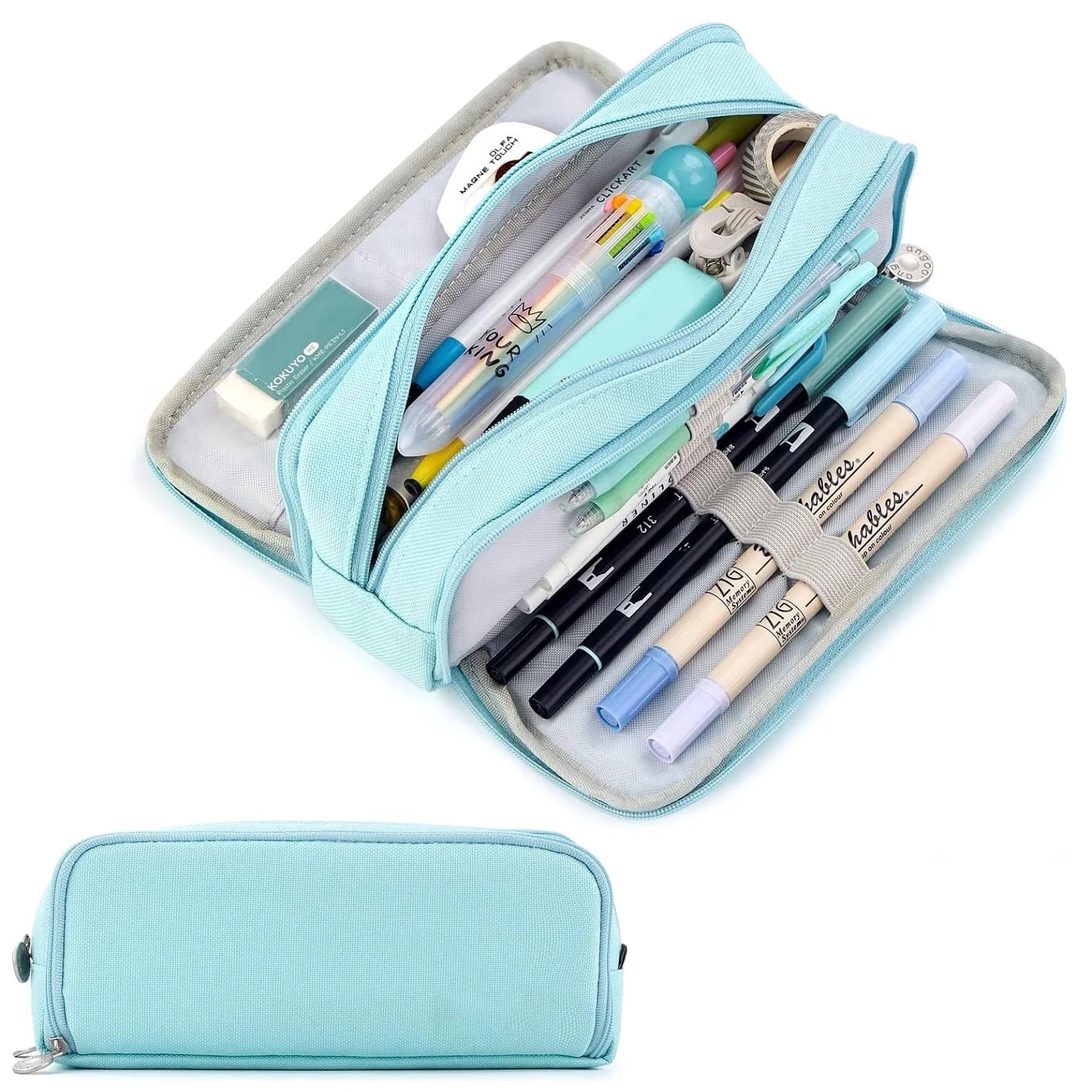 Rirool Large Capacity Pencil Case, 3 Zipper Compartments Pen Pouch for High School, College, Teachers, Office & Travel Use, Makeup Bag for Teens and Adults, Purple