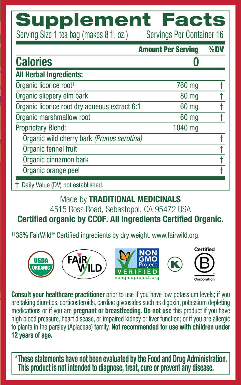 Traditional Medicinals Throat Coat Herbal Tea – Organic Soothing Tea for Throat Health (6x16 Bags)