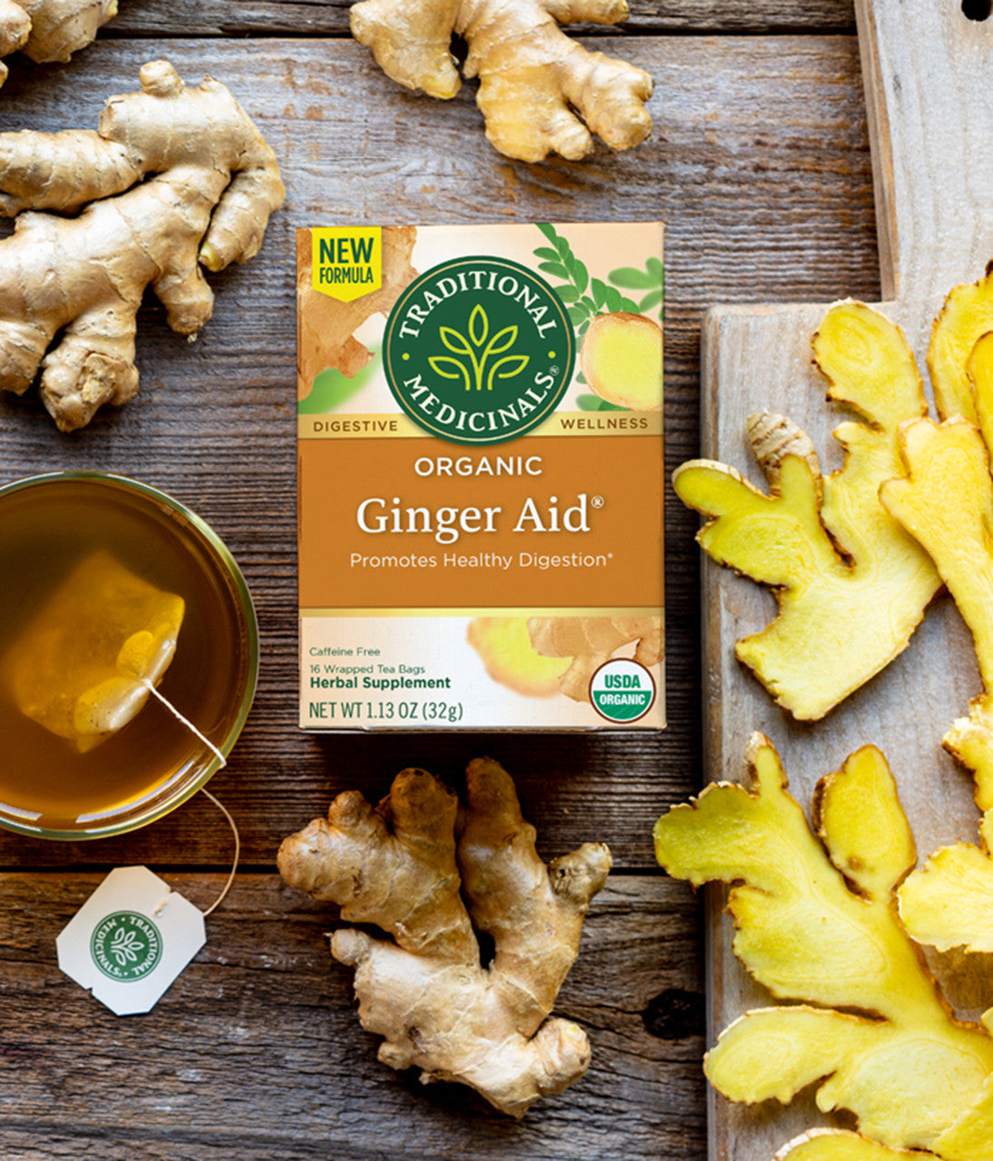 Traditional Medicinals Organic Ginger Aid Tea – Herbal Digestive Support & Soothing Relief (6x16 Bags)