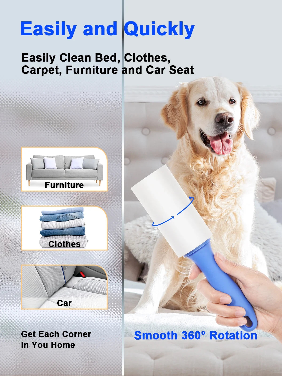 ORDORA Lint Roller for Pet Hair, Extra Sticky Rollers for Clothes 6 Pack, 540 Sheets Total