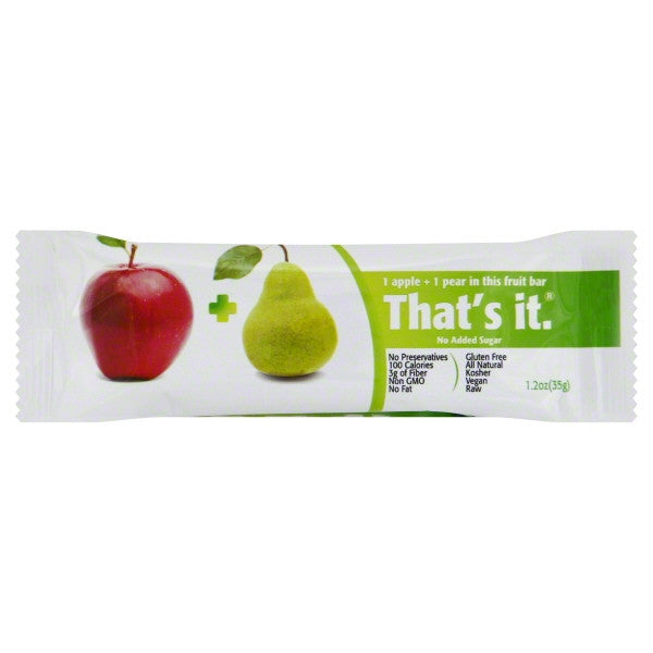 That’s It Apple + Pear Fruit Bar (12 x 1.2 oz) | 100% Real Fruit, High Fiber, No Added Sugar, Gluten-Free Snack