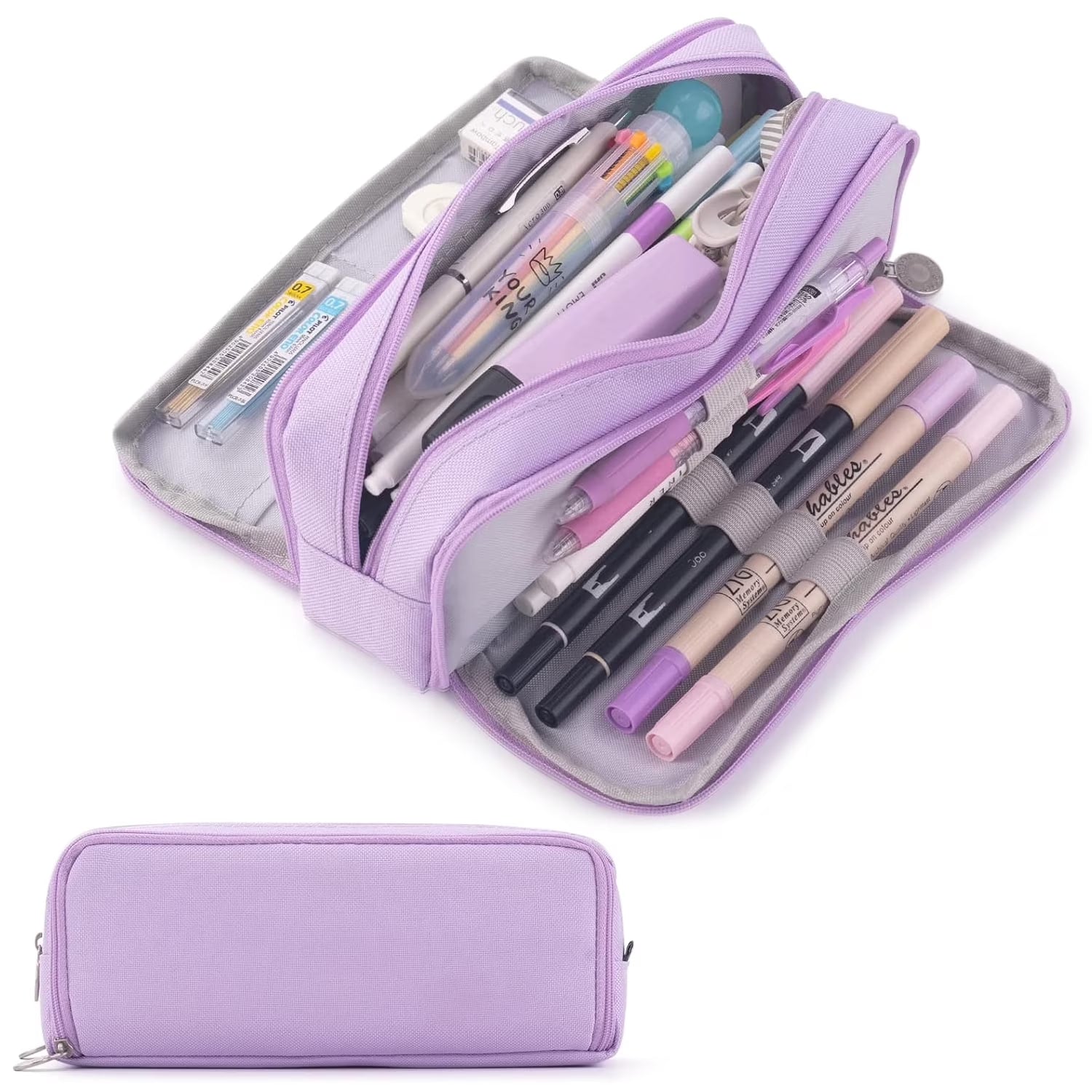 Rirool Large Capacity Pencil Case, 3 Zipper Compartments Pen Pouch for High School, College, Teachers, Office & Travel Use, Makeup Bag for Teens and Adults, Purple